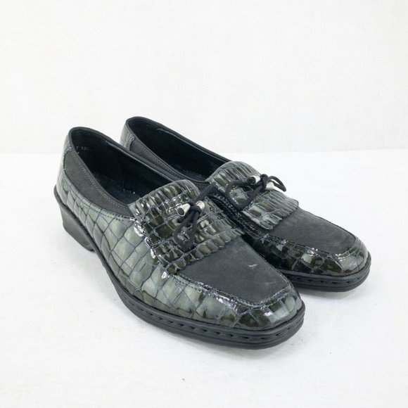 ara Rachel Womens Loafer Green Size 7.5 Croco Print Patent Leather Tassel Wedge - Picture 2 of 9